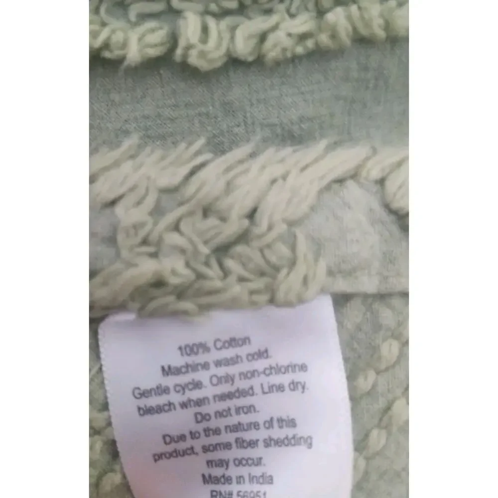 Green Chenille Bedspread Queen/ King Cottagecore Boho cotton India 120 x 107